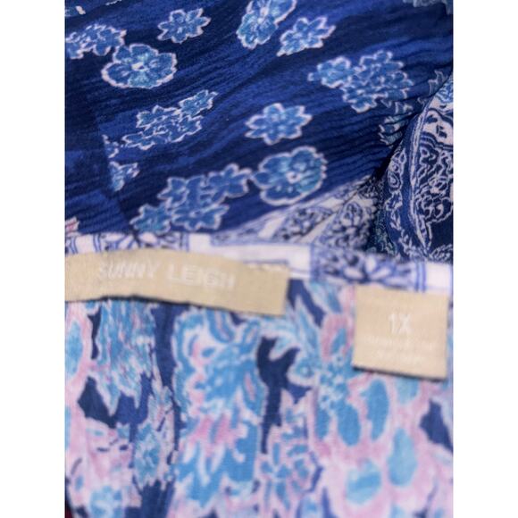Sunny Leigh Micro Pleated Tunic Top Blouse 1X Blue Abstract Pattern Light Flowy - Picture 4 of 12